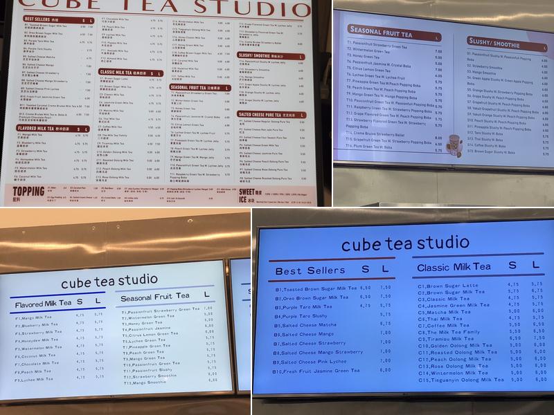 Cube Tea Studio Menu