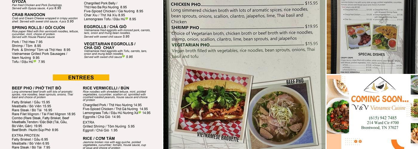 V & V Vietnamese Cuisine Menu