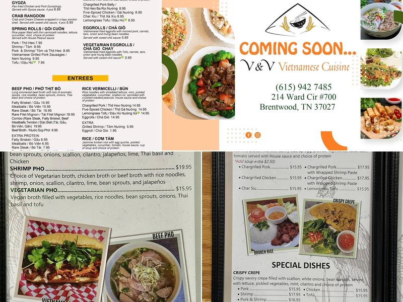 V & V Vietnamese Cuisine Menu