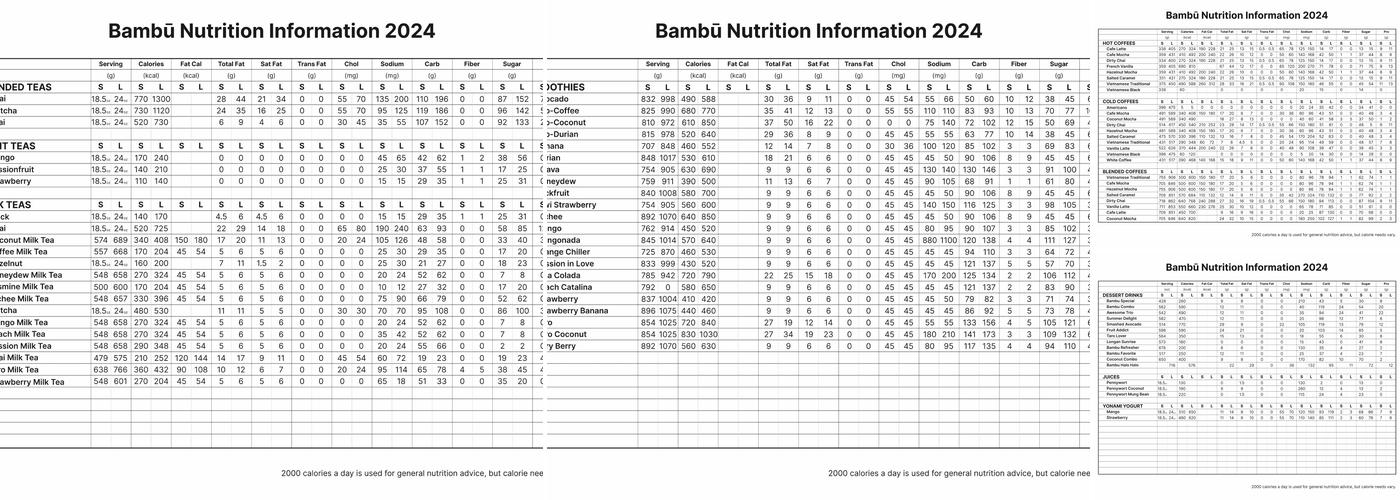 Bambu Desserts & Drinks Menu