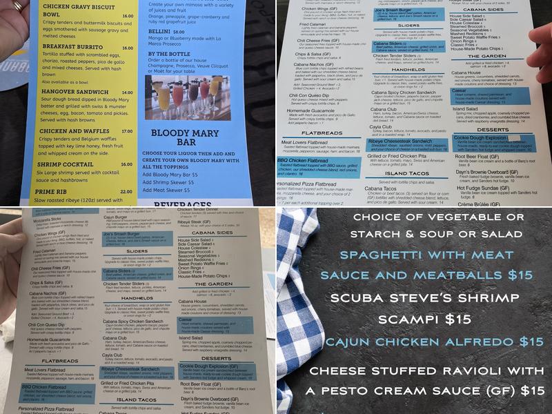 Cabana Blue Lakefront Sports Bar & Grill Menu