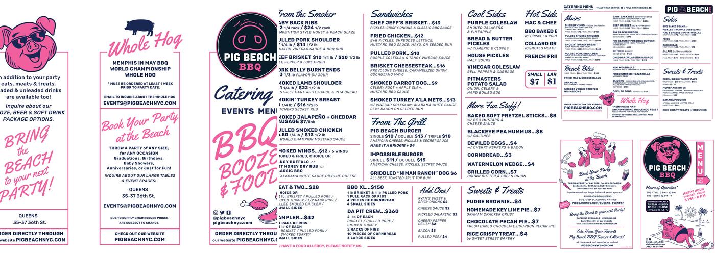 Pig Beach BBQ Queens Menu