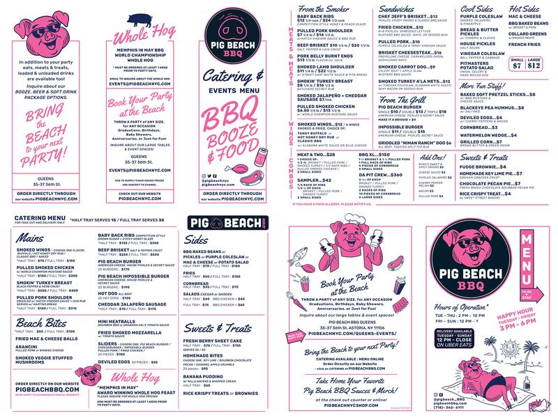 Pig Beach BBQ Queens Menu