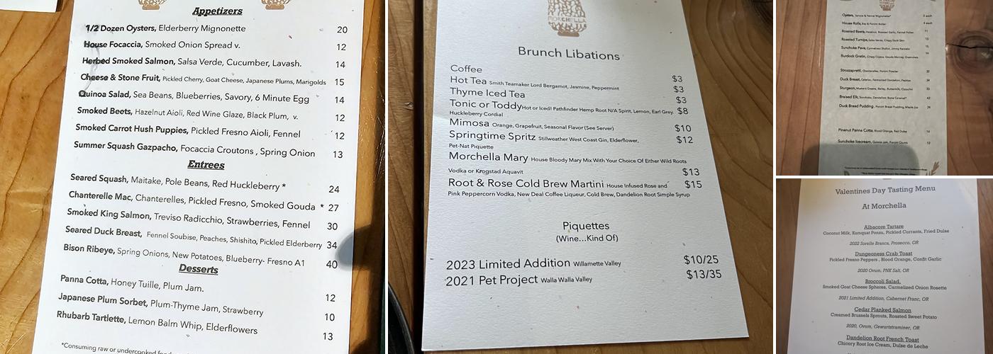 Morchella restaurant Menu
