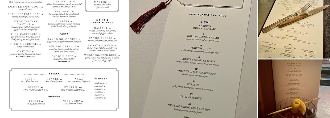 Tango Room Menu