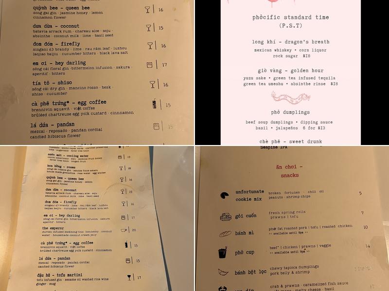 Phocific Standard Time (PST) Menu