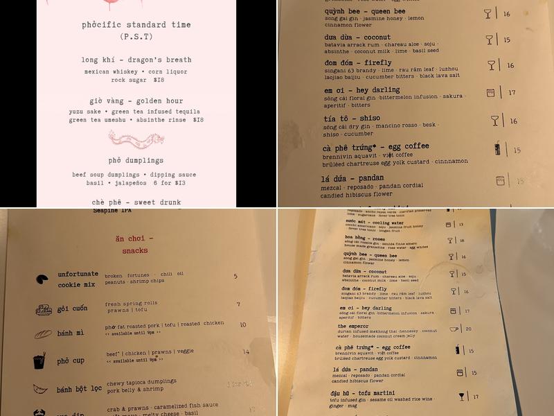 Phocific Standard Time (PST) Menu