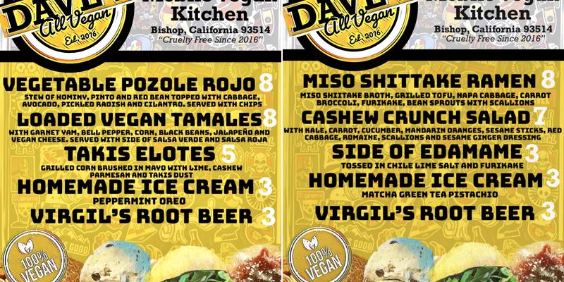 Dave's All Vegan Menu