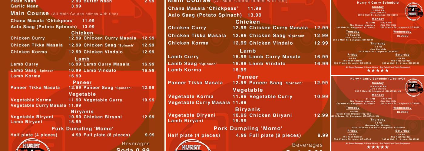 Hurry 4 Curry Menu