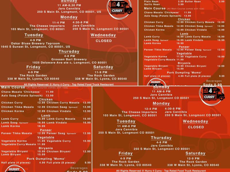 Hurry 4 Curry Menu