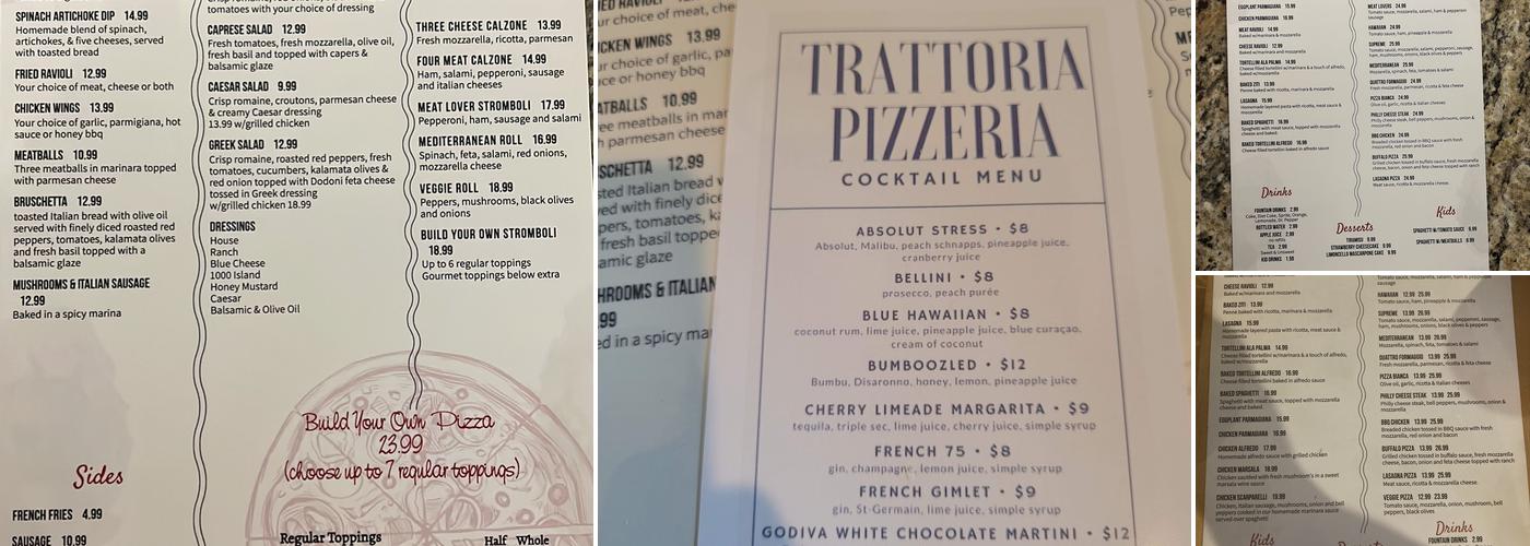 Trattoria Pizzeria Menu