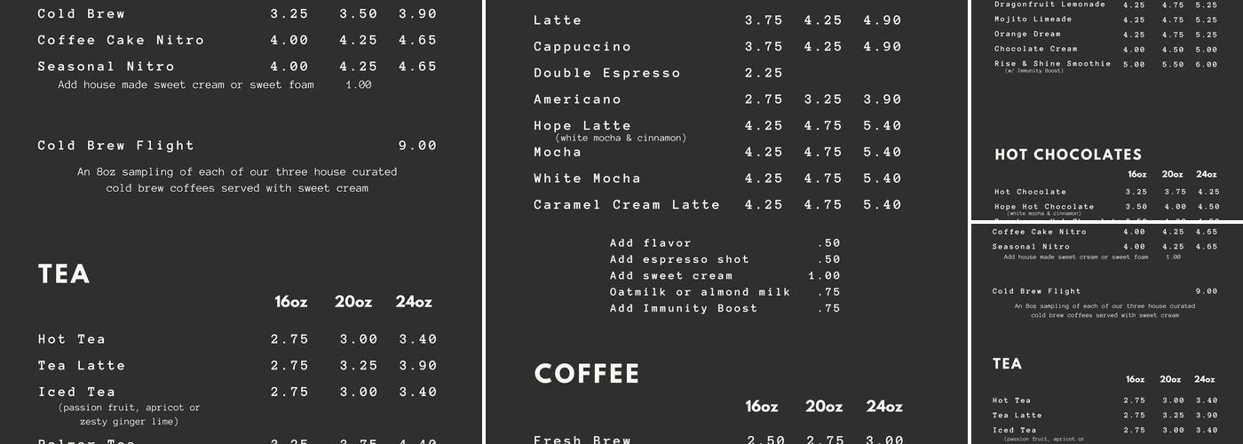 Special Grounds Coffee Menu