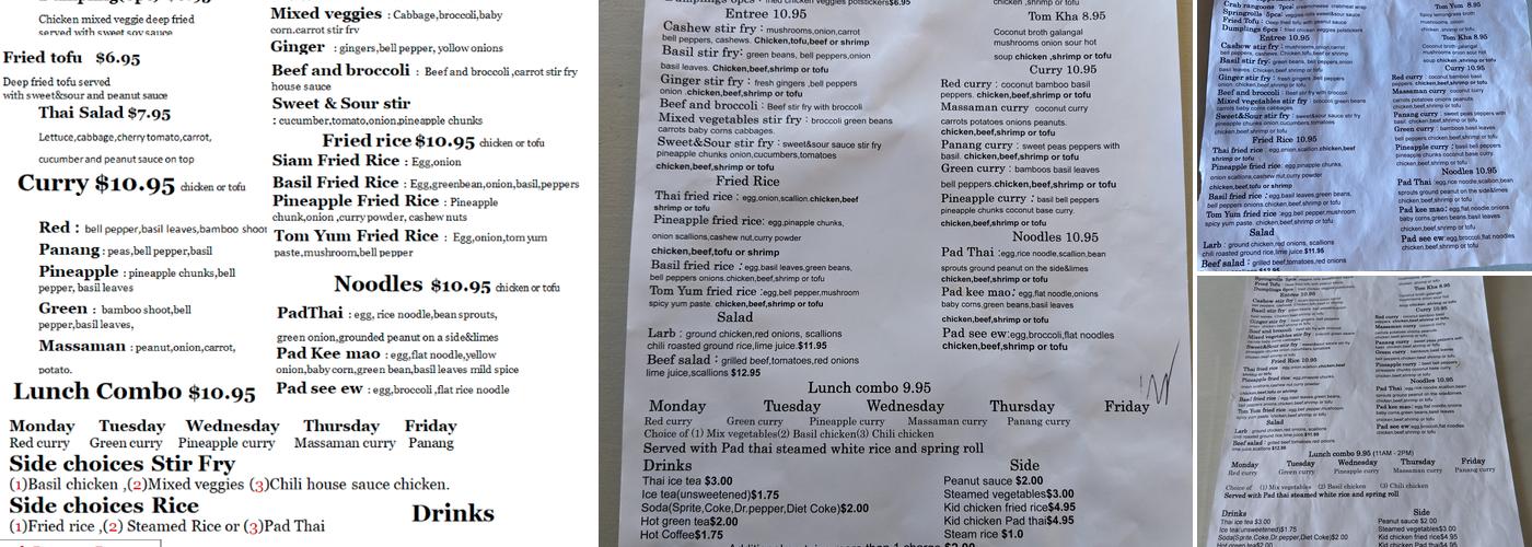 Suphattra's Thai Kitchen Menu