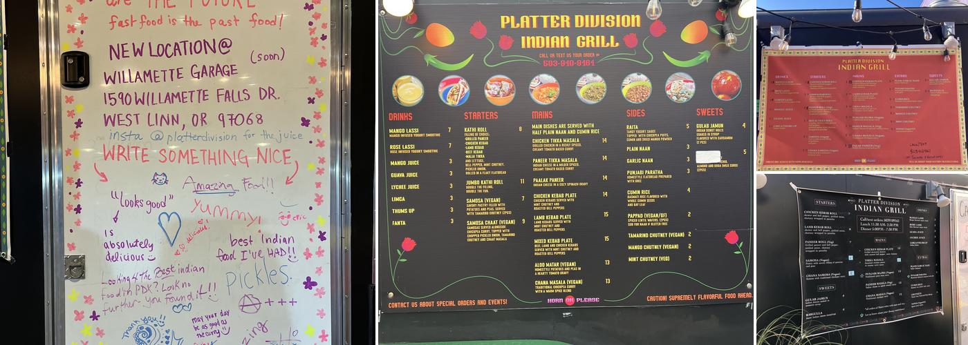 Platter Division Indian Grill - Sellwood Menu