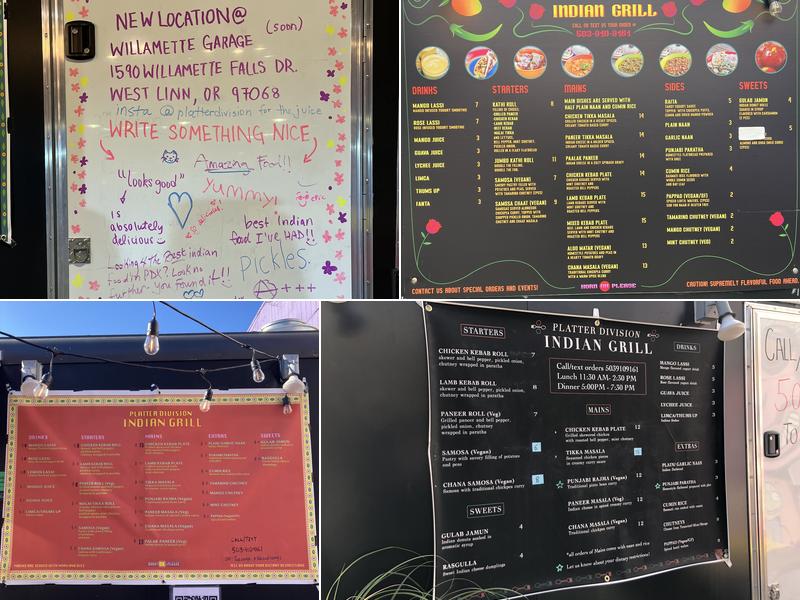Platter Division Indian Grill - Sellwood Menu