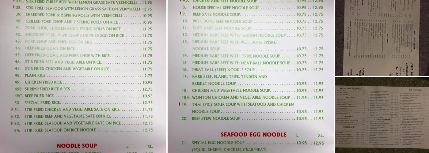 Pho Anh Huyén II Noodle House Menu