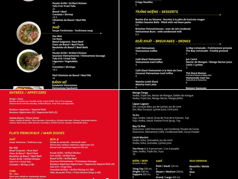 Le Bay Cà Phê Menu