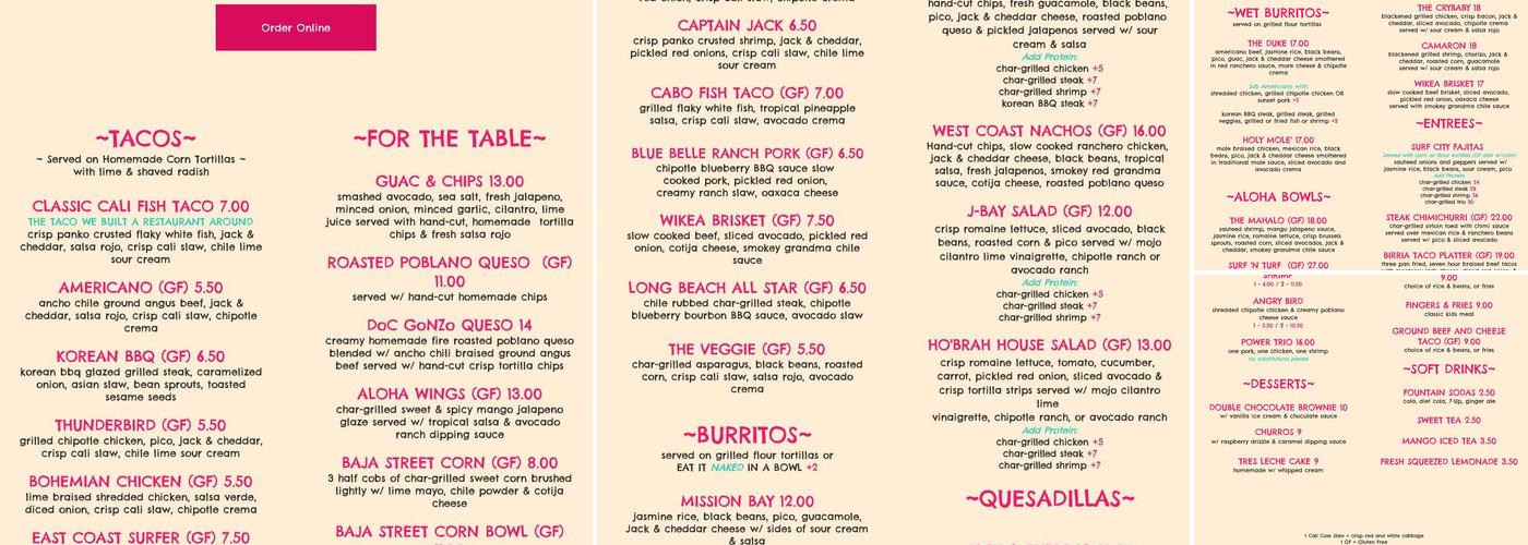 Ho' Brah Menu