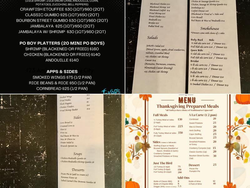 Joker's Cajun Smokehouse Menu