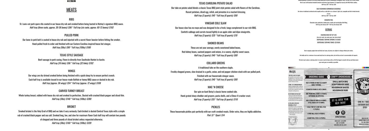 Mutiny BBQ Company Menu
