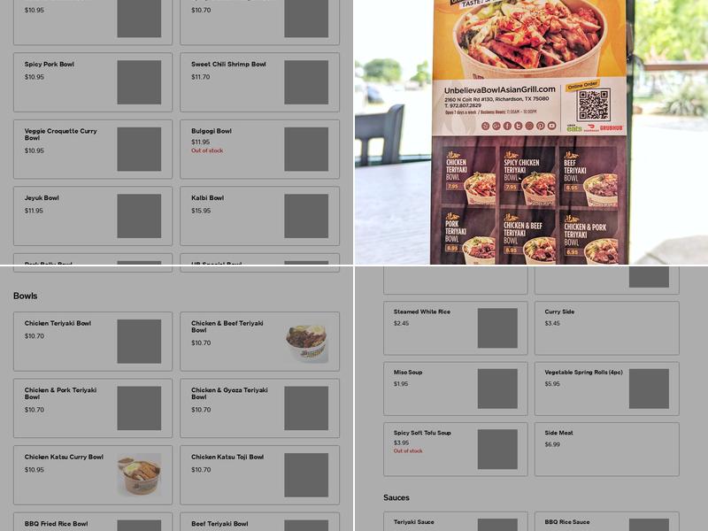 UnbelievaBOWL! Asian Grill in Richardson Menu