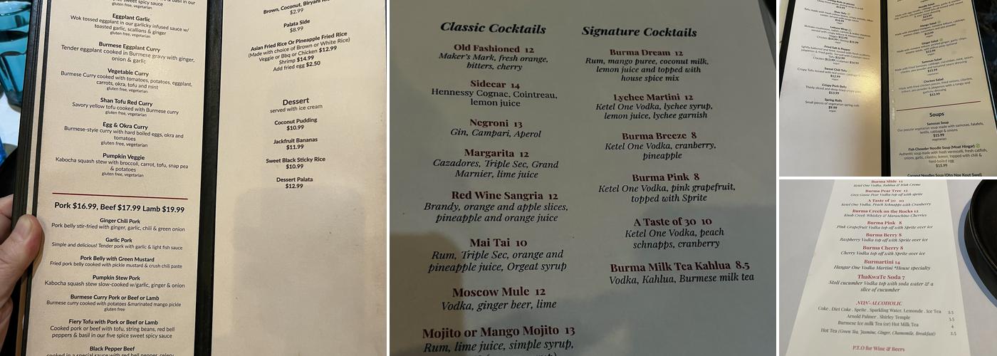 Burma Taste Menu