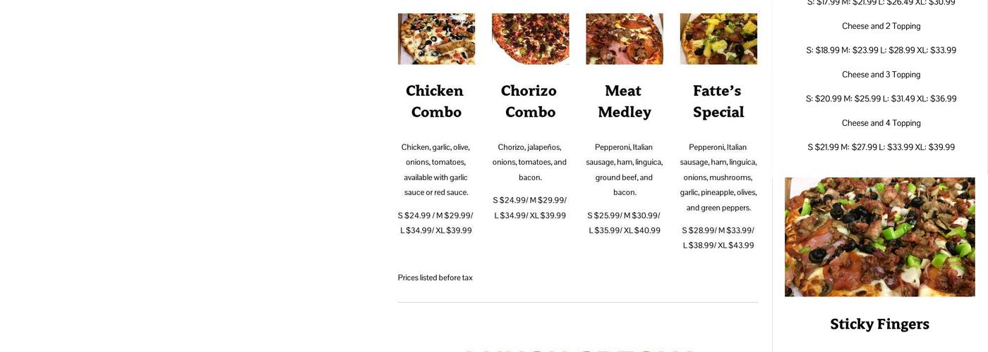 Fatte's pizza Of Lompoc Menu