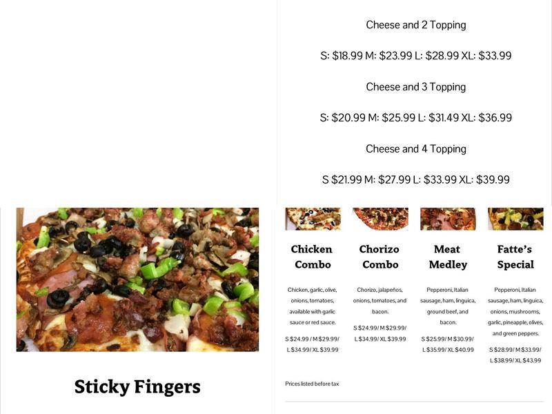 Fatte's pizza Of Lompoc Menu