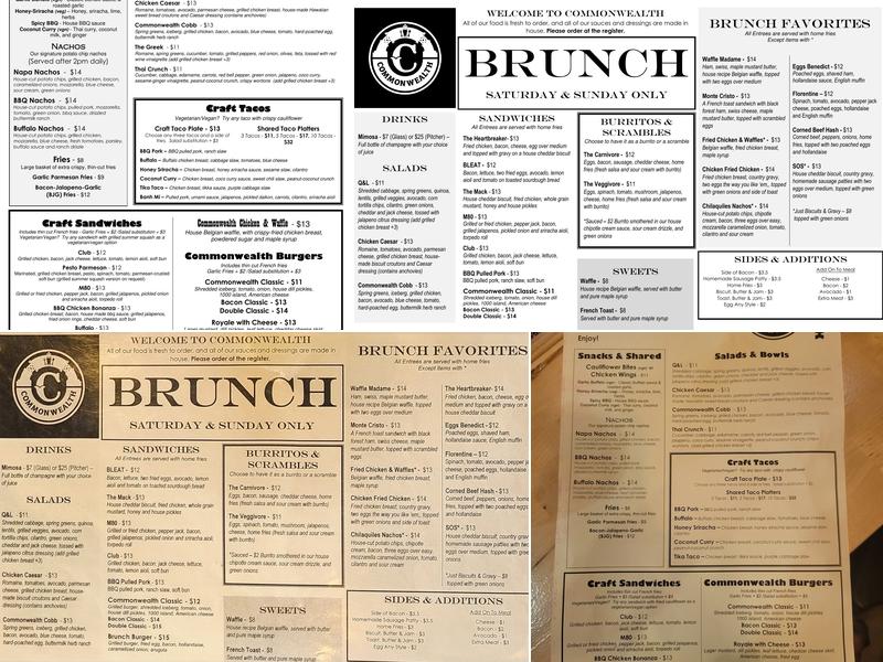 Commonwealth Turlock Menu