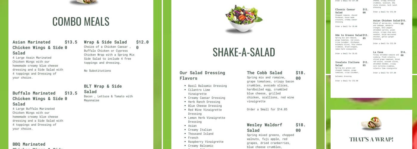 Shake-A-Salad Menu