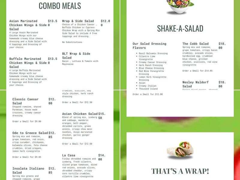 Shake-A-Salad Menu