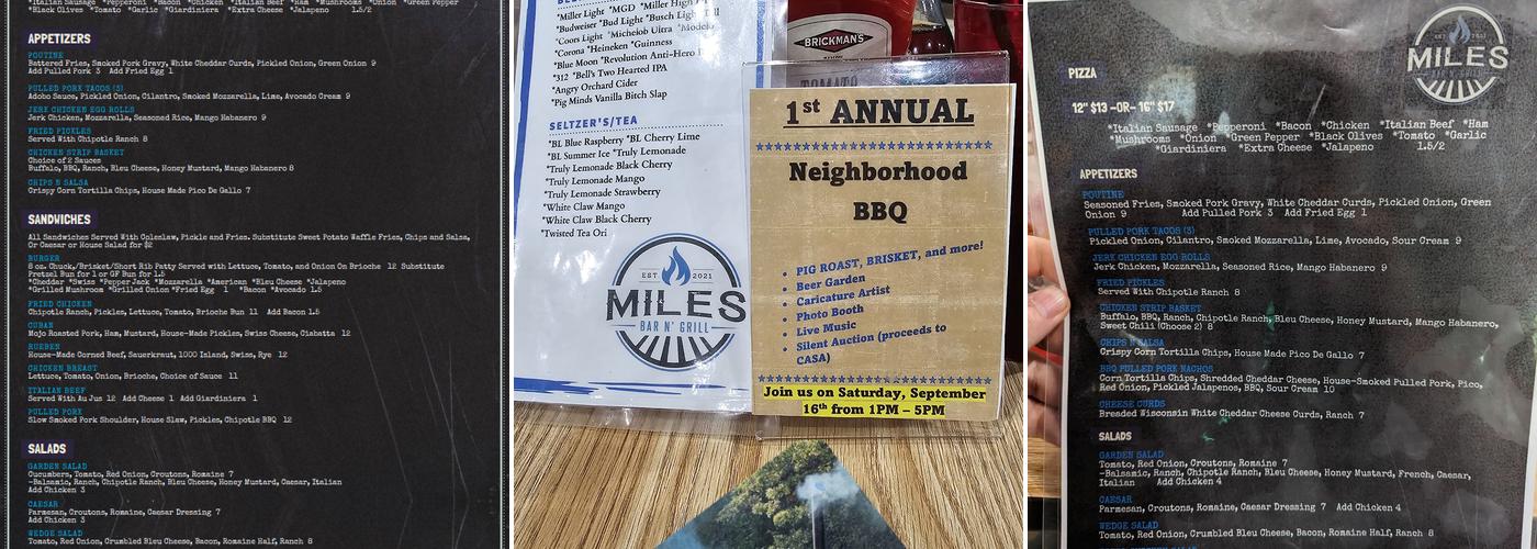 Miles Bar N' Grill Menu