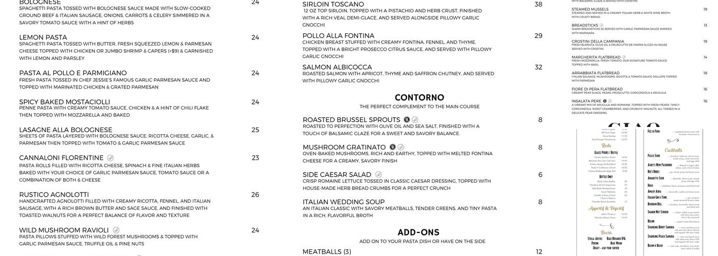 Ciao Trattoria Menu