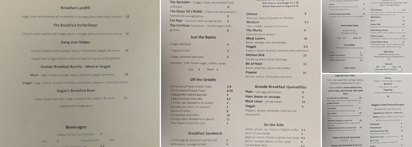 Dugan's Cafe Menu