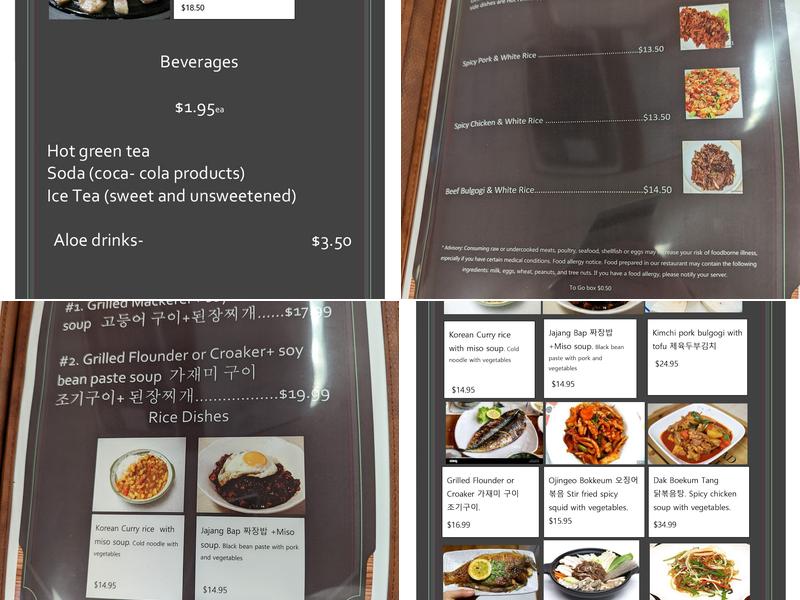 Busan Korean Restaurant Menu