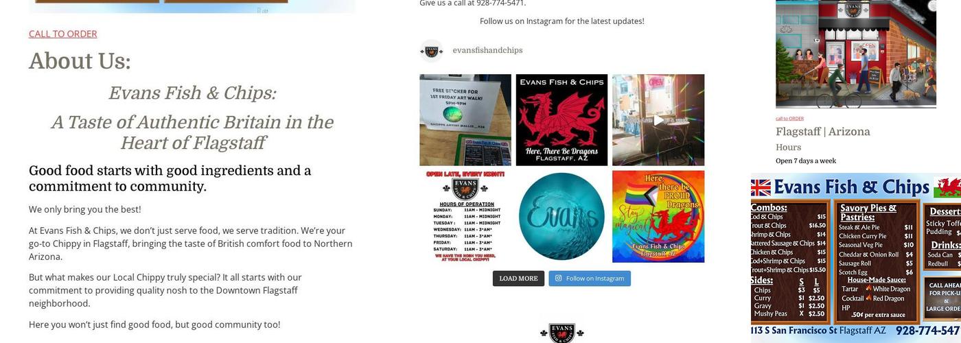 Evans Fish and Chips Menu