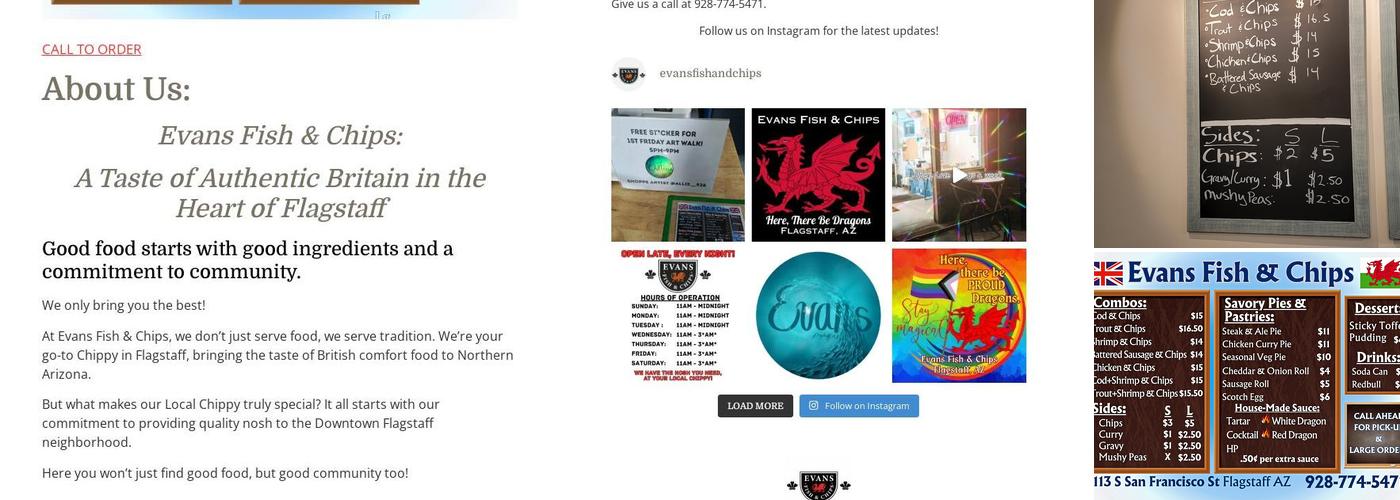 Evans Fish and Chips Menu