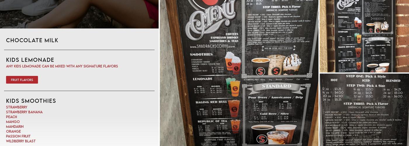 Shadrachs Coffee Menu