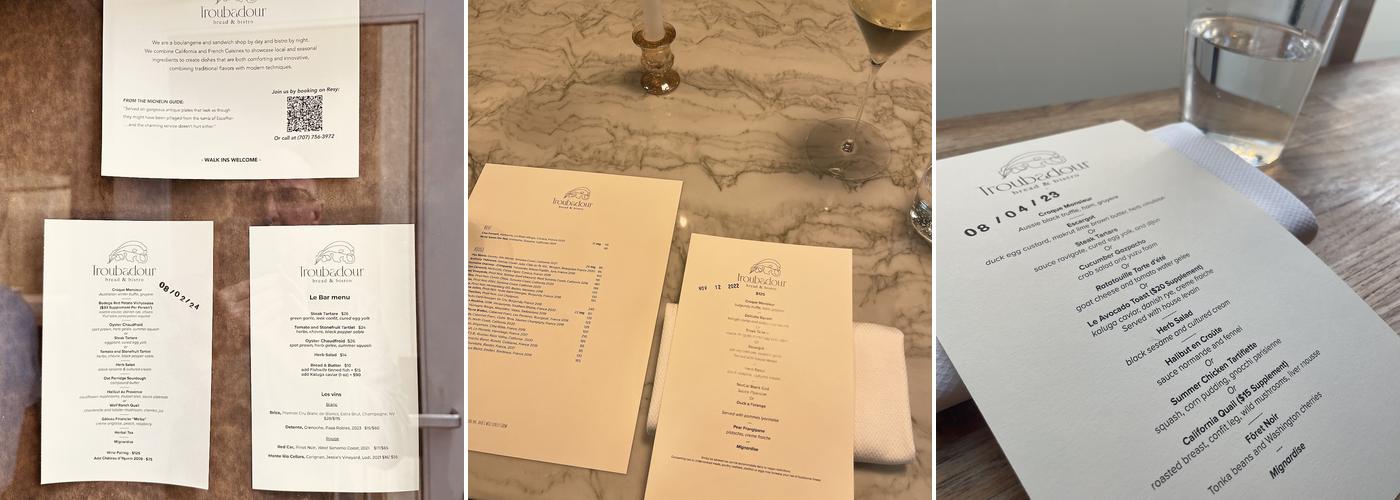 Troubadour Bread & Bistro Menu