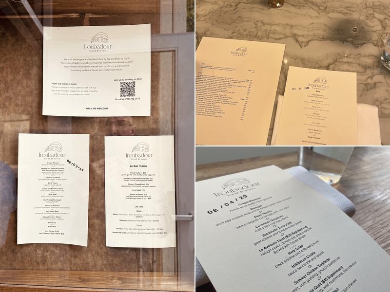 Troubadour Bread & Bistro Menu