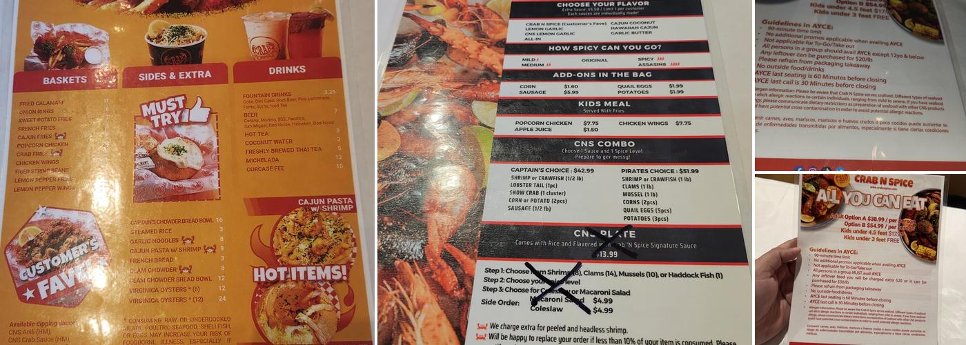 Crab N' Spice Menu
