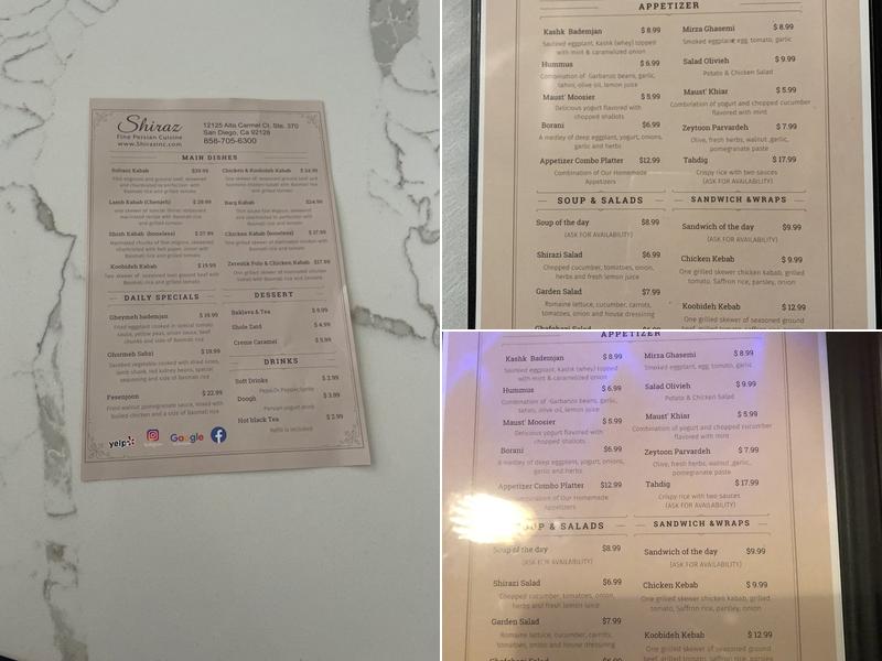 Shiraz persian Cuisine Menu