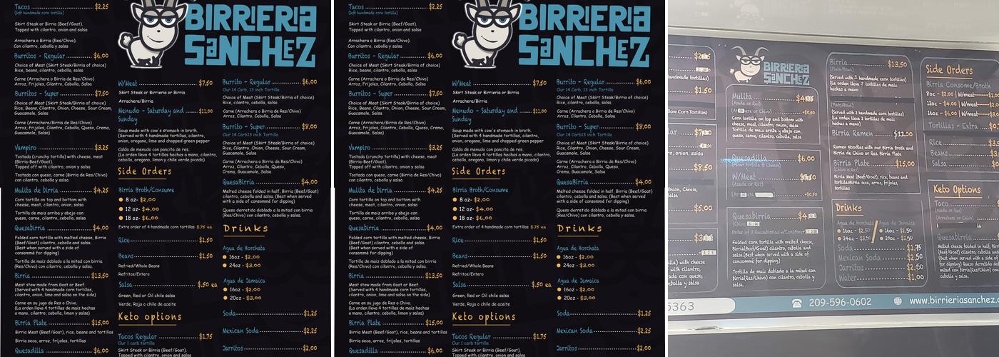 Birrieria Sanchez Menu