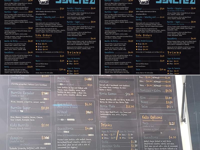 Birrieria Sanchez Menu