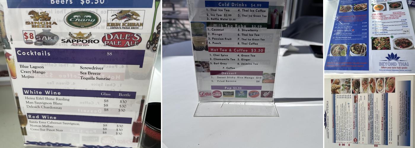 Beyond Thai Edgewater Menu