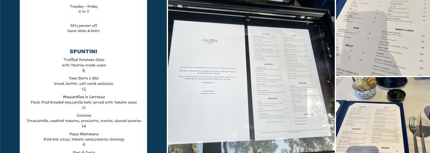 Like Mike Trattoria moderna Italiana Menu