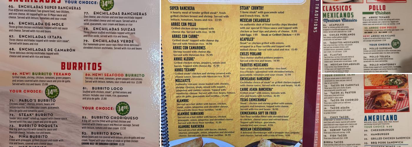 Ranchera Mexican Bar and Grill Menu