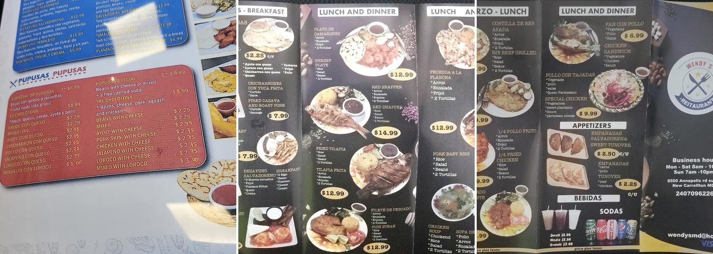 Wendy Pupuseria Menu