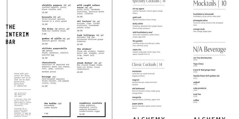 Alchemy Lounge Menu