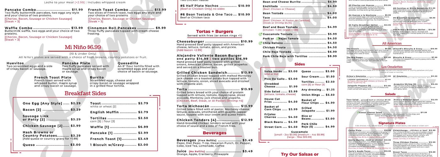 Primo's Modern Mexican Restaurant Menu